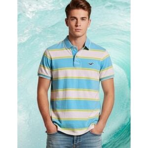 Hollister Striped Short Sleeve Polo White Size M